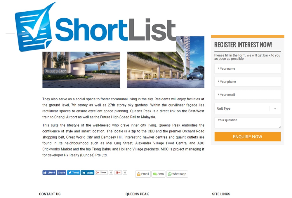 create a short list on your property website